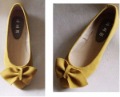 Yellow With Bow On Sheepskin Leather Women's Casual Shoes