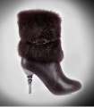 Black Brown Luxurious Side Zipper Leather Rabbit Fur High Heeled Boots