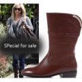 European And American Big Fashion Style First Layer Leather Women Low Heeled Boots