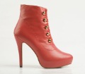 Brand Sexy Red High Heel Sheepskin Leather Boots with Double Breasted