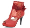 Genuine Leather & Lace Red With Zipper Women's Casual Shoes