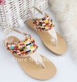 Fashion Summer Women's Bohemian Handmade Color Pearl Low Heel Sandal Slippers