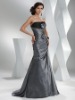 Charcoal Strapless Taffeta Fit Flare Sweep Train Featuring Jewel Encrusted Bust Dresses