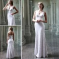 Fashion Beaded Chiffon Deep V Neck Wedding Bridal Dress