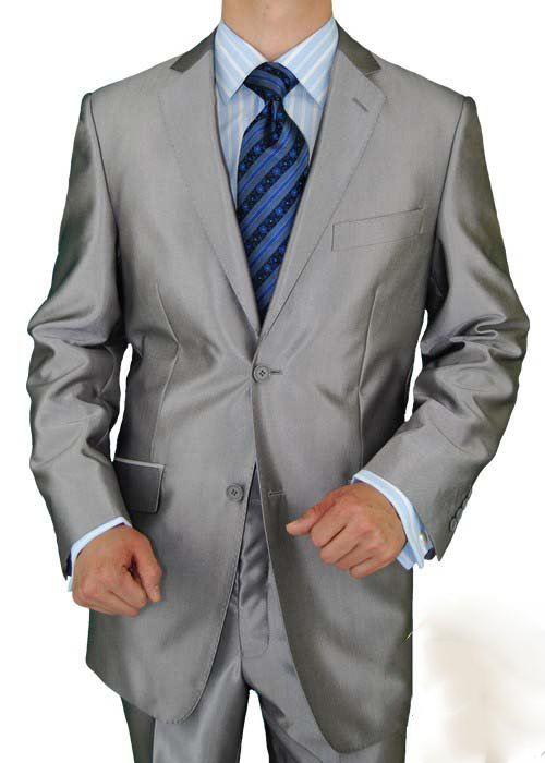Silver Gray Color Notch Lapel Flap Pocket Men's Suits