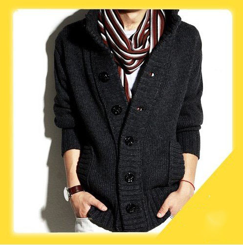 New Arrived Wool / polyester Men's Breathable Knitted Cardigan Sweater