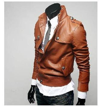100% Polyester Men's New Casual Leather Jacket with Tall Collar