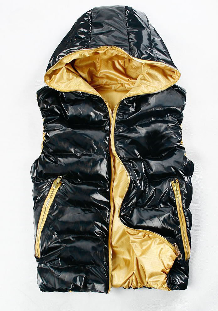 Black & Yellow Leather & Cotton Sleeveless Men's Vests & Waistcoats
