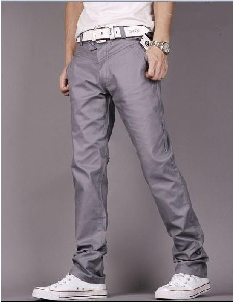 Men's Slim Casual Classic Jeans Dark Gray 100% Cotton Trousers