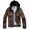Brown Leather & Polyester Windproof Men's Jackets & Coats