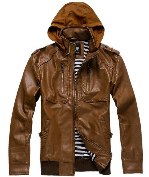Brown With Stripes In Leather & Polyester Men's Jackets & Coats