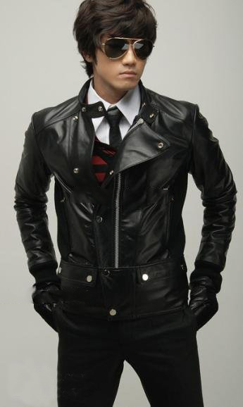 Black PU Leather With Zippers Men's Outwear