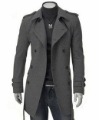 Muli-size Long Style Men's Grey PEA Wool / Polyester Trench Double Breasted Coat