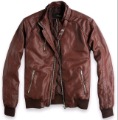 Long Sleeve Brown PU Leather Men's Outerwear