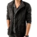 With Zipper Black Nylon & Polyester Men's Jackets & Coats