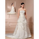 A-line Floor-length Strapless Taffeta Chic & Modern Cathedral Train Wedding Dresses