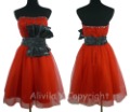 Knee Length Red Strapless Sleeveless Satin Sash with Lovely Front Bow Dress
