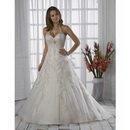 A-line Floor-length V-neck Halter Satin Tulle Cathedral Train Wedding Dresses