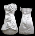 New Silver Above Knee Big Pleated Curve Down Strapless Satin Invisible Clubwear