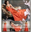 Bridesmaid Floor-Length Taffeta Strapless Flowers Floral Ball Gown Wedding Dress