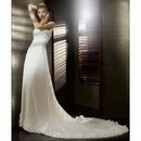 A-line Strapless Sleeveless Applique Chiffon Court Train  Wedding Dresses