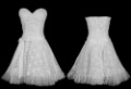 White Strapless Sleeveless Lace Outlayer and Satin Lined Prom Cocktail Party Dress