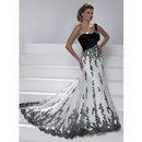 One Shoulder Sleeveless Bateau Appliques Elegant & Luxurious Cathedral Train Wedding Dresses