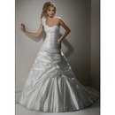 Elegant Ball Gown with One-shoulder Sweetheart Neckline Lace-up Court Train Satin Wedding Dress