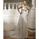 V-neck Bateau Dropped Straples Tulle Ivory Court Train Wedding Dresses
