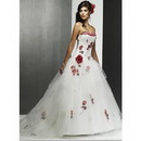 Strapless & Tulle With Flowers On Halter Cathedral Train Wedding Dresses