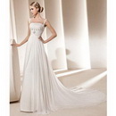A-line Spoon Straps Sleeveless Beaded Chiffon Court Train Wedding Dress