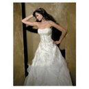 Satin Organza Strapless Ball Gown with Simple Appliqued Chapel Length Train Wedding Dresses
