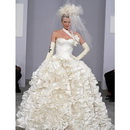 Flower White Lace-up Ball Gown Wedding Dresses