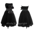 Knee Length Black Strapless Cupped and Boned Bust Satin Prom Cocktail Party Dress