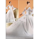 A-Line V-neck Long Sleeve Floor-Length Elegant & Luxurious Bridal Cathedral Train Wedding Dresses
