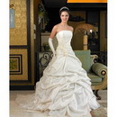 Satin Taffeta Embroidered Lace Up Strapless Neckline Chapel Train Wedding Dresses