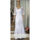V-neck Straps Lace Organza Beading Half-Sleeve White Wedding Dress
