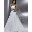 Ball Gown Satin Taffeta Embroidered Lace Up Strapless Neckline Chapel Train Wedding Dresses