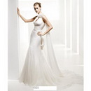 One Shoulder Halter Lace-up Draped White Court Train Wedding Dresses