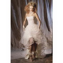 White With Stripes Tulle & Satin Asymmetrical Wedding Dresses