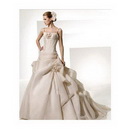 Asymmetrical Spaghetti Straps Satin Appliques Draped Backless Wedding Dresses