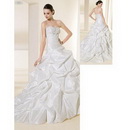 Sleeveless Ruffles Beaded Chiffon White Court Train Wedding Dresses