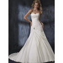 Floor-length Strapless Taffeta Appliques Backless Chapel Train Wedding Dresses