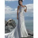 Beach Satin Floor-Length White Chapel Train Evening Dress