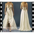 Ivory Split Front Chiffon Embroidery Zip-up Back Sheath Ruffle Bridal Dress