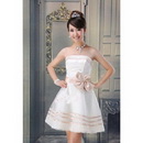 White With Pink Bow Knee-length Ball Gown Wedding Dresses