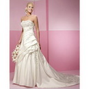 Floor-length Strapless Taffeta Appliques Sleeveless White Wedding Dress