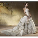 Embroidery & Ruffles Floor-length Ivory Cathedral Train Wedding Dresses