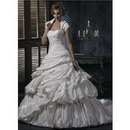 Sweetheart Short Sleeve Cascading Ruffle Floor-length Satin Bridal Wedding Dresses