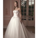 Church Sheath Classic & Timeless Organza Taffeta Strapless A-LINE Chapel Train Wedding Dress